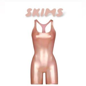 SKIMS Metallic Swim Cycle Suit - Champagne / Size S / NWT rose gold copper color
